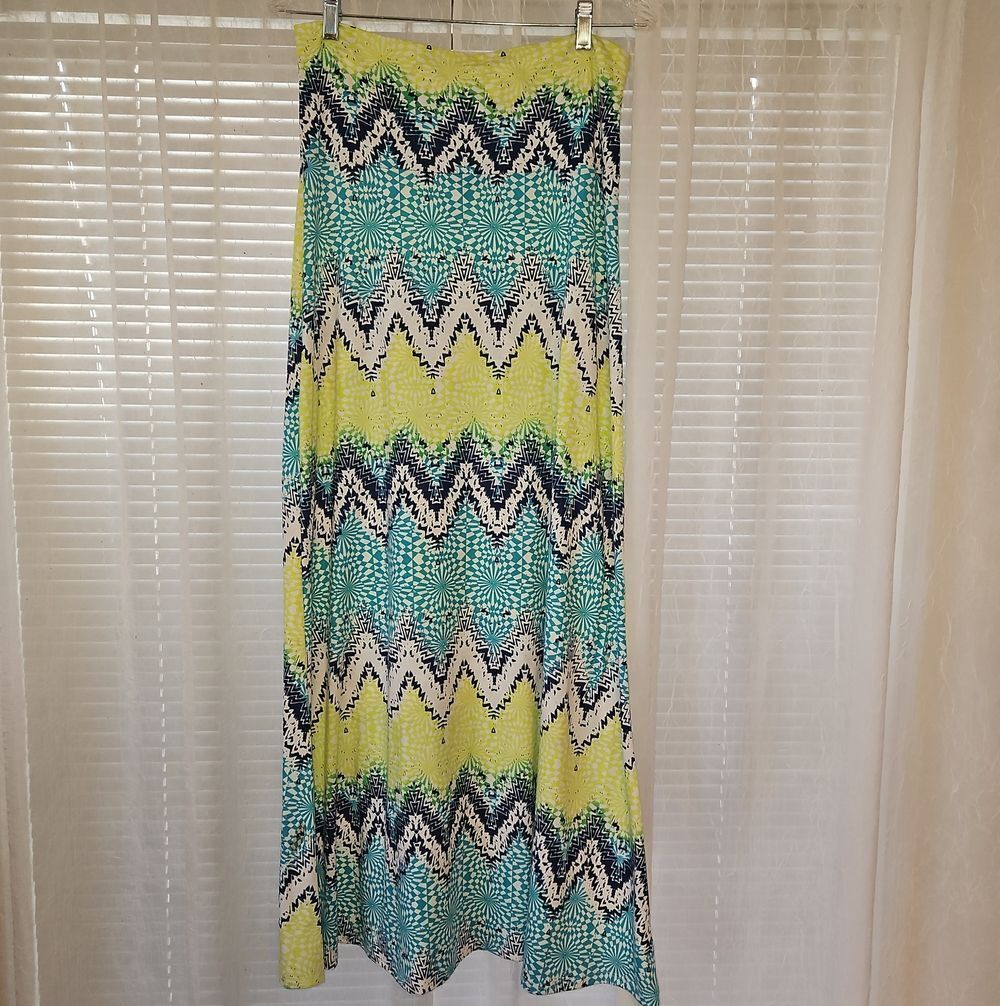 Lily Star Lime Green & Teal Chevron Maxi Skirt